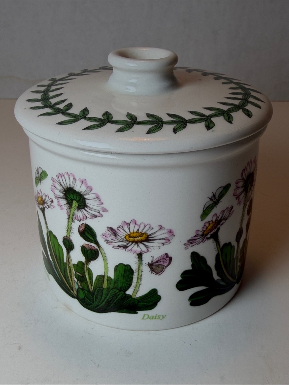 Portmerion Botanic Garden Daisy Sugar Bowl with Lid, Drum Shaped